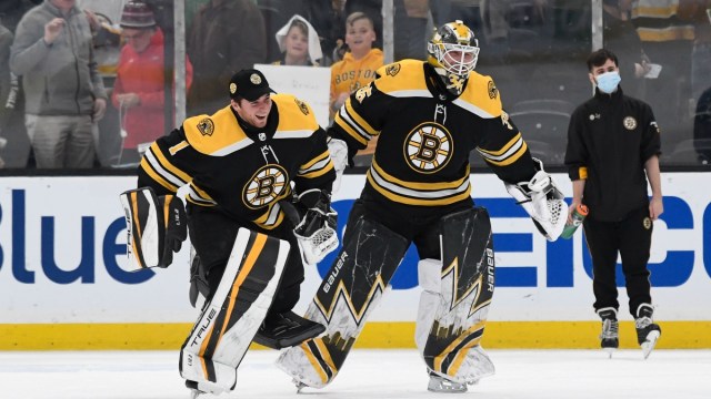 Boston Bruins goaltender Linus Ullmark (35) and goaltender Jeremy Swayman (1)