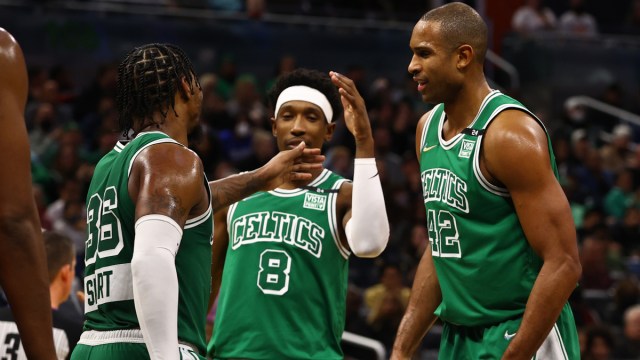 Boston Celtics guards Josh Richardson, Marcus Smart, center Al Horford