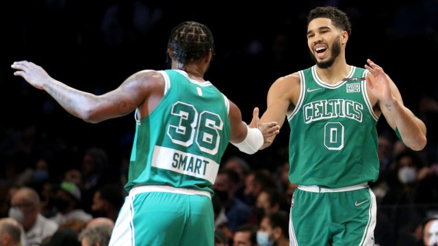 Boston Celtics forward Jayson Tatum (0) and guard Marcus Smart (36)