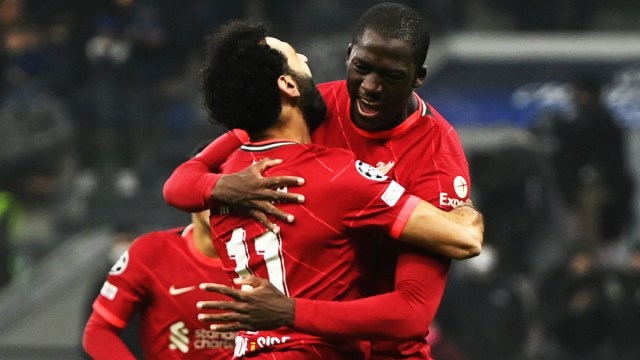 Liverpool forward Mohamed Salah (left) and defender Ibrahim Konate