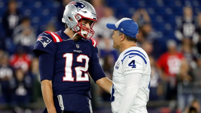 Former New England Patriots greats Tom Brady, Adam Vinatieri