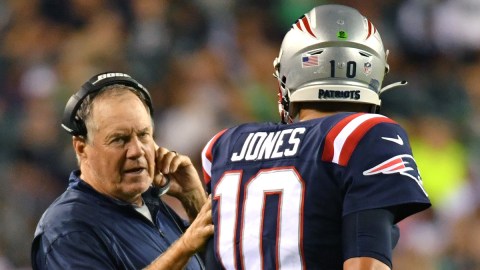 New England Patriots head coach Bill Belichick, quarterback Mac Jones
