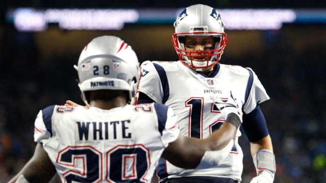 New England Patriots running back James White, Former NFL quarterback Tom Brady