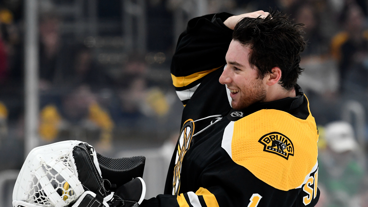 The Bruins goalies do their post-game win hug, Your regularly scheduled  programming., By NESN