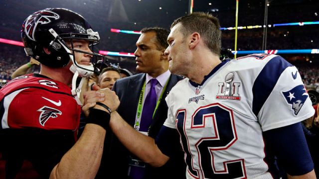 Former New England Patriots quarterback Tom Brady and Former Atlanta Falcons quarterback Matt Ryan