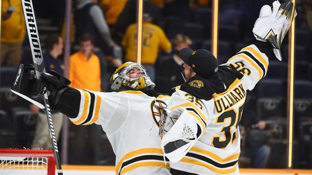 Boston Bruins goaltenders Jeremy Swayman and Linus Ullmark