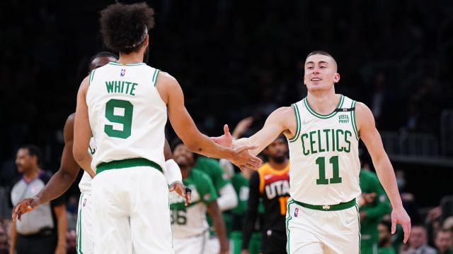 Boston Celtics guard Payton Pritchard, Derrick White
