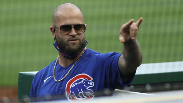 Chicago Cubs first base coach Mike Napoli