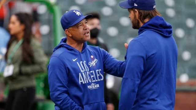 Los Angeles Dodgers manager Dave Roberts, pitcher Clayton Kershaw