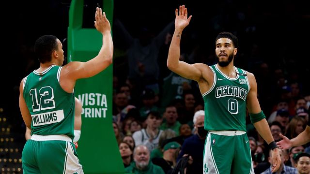 Boston Celtics forwards Grant Williams and Jayson Tatum