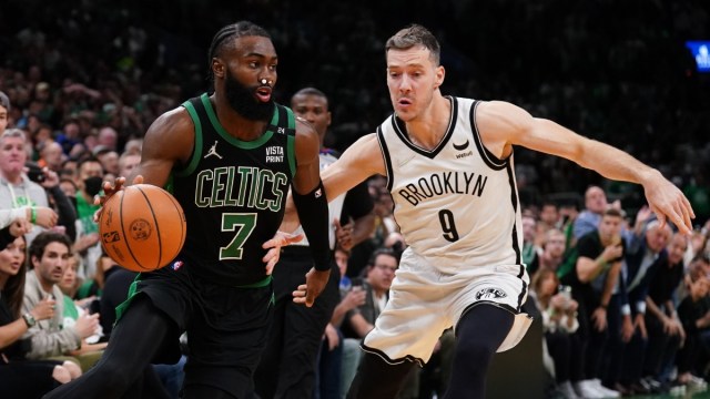 Boston Celtics guard Jaylen Brown, Brooklyn Nets guard Goran Dragic