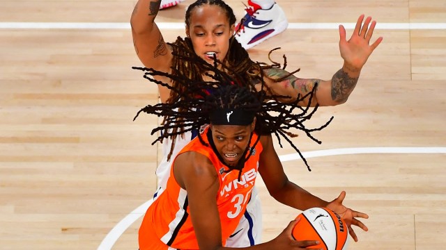 WNBA All Star center Konquel Jones (33) and Team USA center Brittney Griner (15)
