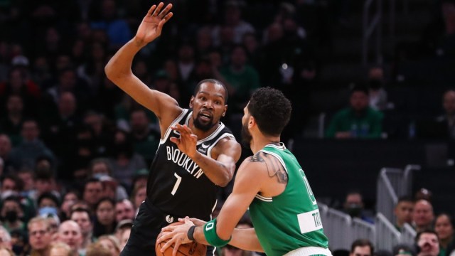 Brooklyn Nets forward Kevin Durant and Boston Celtics forward Jayson Tatum