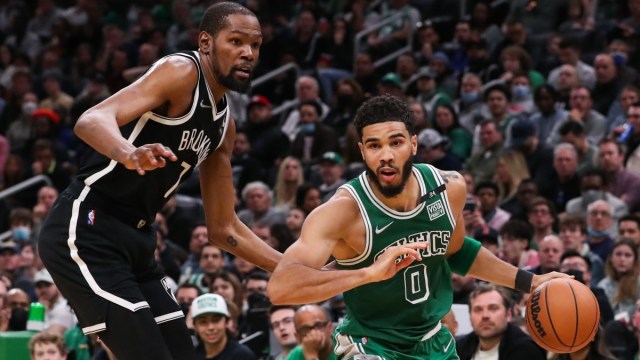 Brooklyn Nets forward Kevin Durant and Boston Celtics forward Jayson Tatum