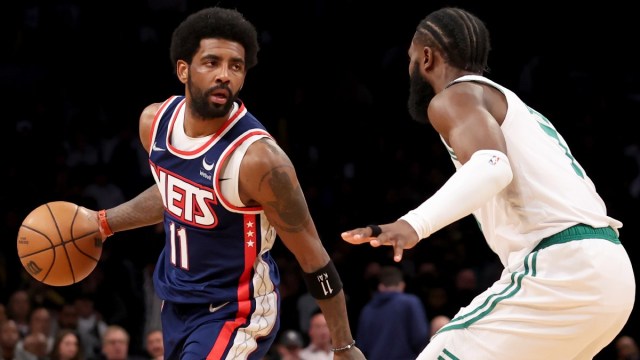 Brooklyn Nets guard Kyrie Irving and Boston Celtics guard Jaylen Brown