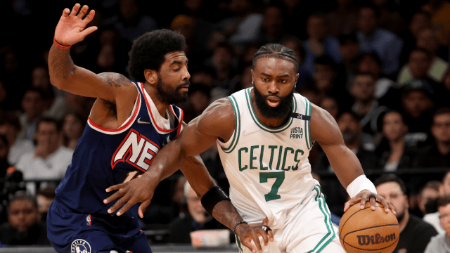 Brooklyn Nets guard Kyrie Irving and Boston Celtics guard Jaylen Brown