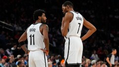 Brooklyn Nets guard Kyrie Irving and forward Kevin Durant