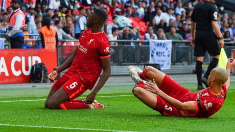 Liverpool defender Ibrahima Konate (left) and midfielder Fabinho
