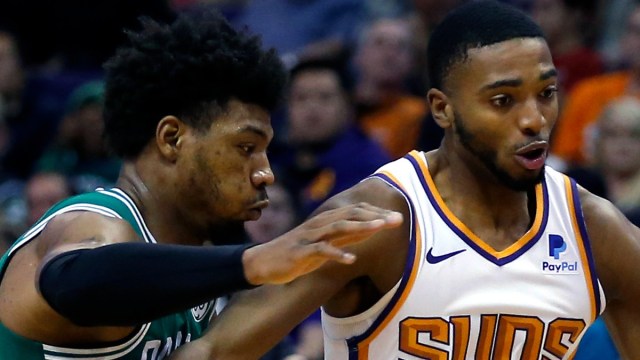 Boston Celtics guard Marcus Smart and Phoenix Suns guard Mikal Bridges