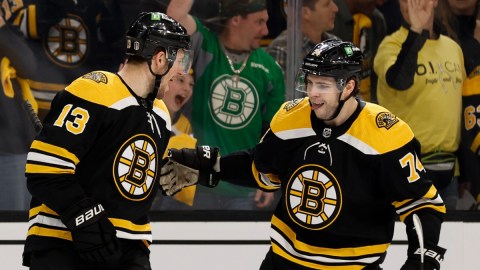 Boston Bruins forwards Charlie Coyle and Jake DeBrusk