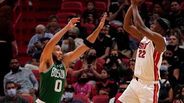 Celtics forward Jayson Tatum, Heat forward Jimmy Butler