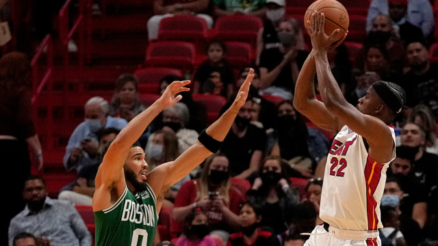 Boston Celtics forward Jayson Tatum and Miami Heat guard Jimmy Butler