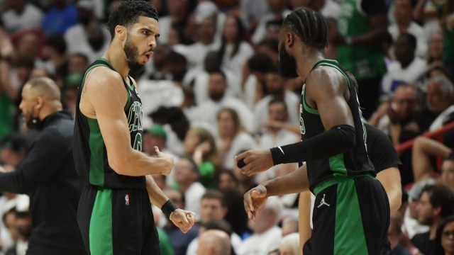 Boston Celtics forwards Jayson Tatum and Jaylen Brown