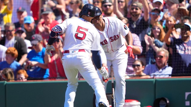 Boston Red Sox outfielder Kiké Hernández and third baseman Rafael Devers