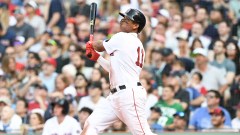 Boston Red Sox third baseman Rafael Devers hits a home run