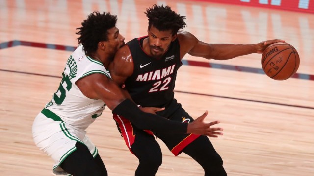 Boston Celtics guard Marcus Smart, Miami Heat forward Jimmy Butler
