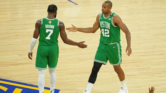Boston Celtics forwards Al Horford and Jaylen Brown
