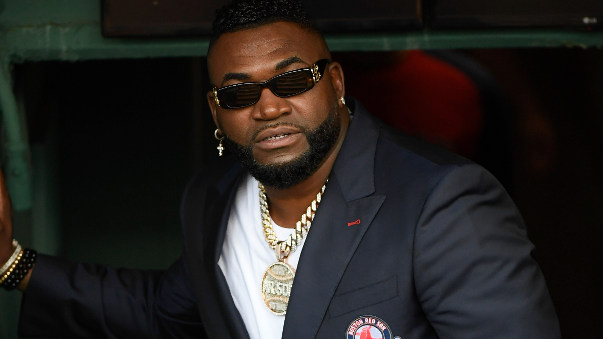 Boston Red Sox wearing David Ortiz (gold crown) T-shirts ahead of