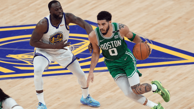 Boston Celtics forward Jayson Tatum and Golden State Warriors forward Draymond Green