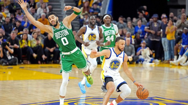 Boston Celtics forward Jayson Tatum and Golden State Warriors guard Stephen Curry