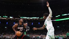 Miami Heat forward Jimmy Butler and Boston Celtics center Robert Williams III