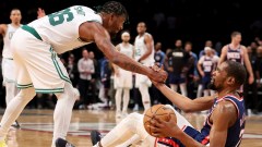 Boston Celtics guard Marcus Smart, Brooklyn Nets forward Kevin Durant