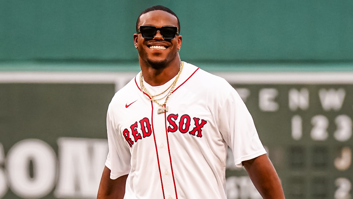 Damien Harris shows off arm strength with first pitch at Red Sox game