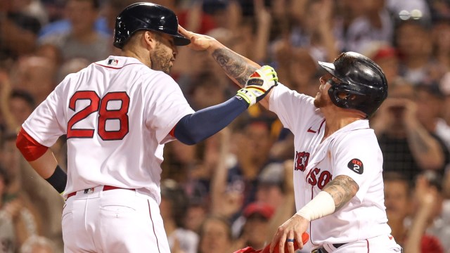 Boston Red Sox designated hitter J.D. Martinez and catcher Christian Vazquez