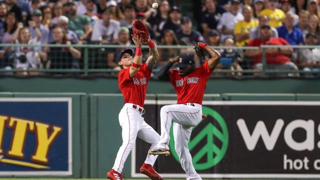 Boston Red Sox outfielders Jarren Duran and Jackie Bradley Jr.