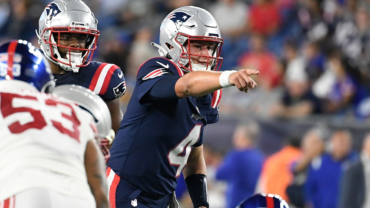 New England Patriots guard Cole Strange before a preseason NFL football  game against the New York Giants at Gillette Stadium, Thursday, Aug. 11,  2022 in Foxborough, Mass. (Winslow Townson/AP Images for Panini