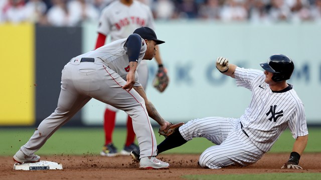 Boston Red Sox third baseman Rafael Devers and New York Yankees third baseman DJ LeMahieu