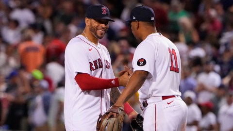 Boston Red Sox third baseman Rafael Devers and outfielder Tommy Pham
