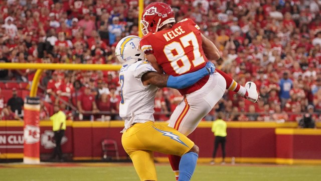 Los Angeles Chargers safety Derwin James and Kansas City Chiefs tight end Travis Kelce