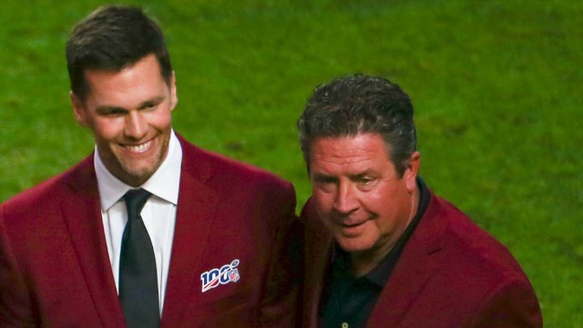 NFL legend Dan Marino (left) and Tampa Bay Buccaneers quarterback Tom Brady