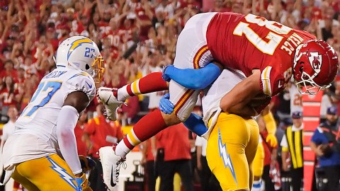 Los Angeles Chargers safety Derwin James, Kansas City Chiefs tight end Travis Kelce