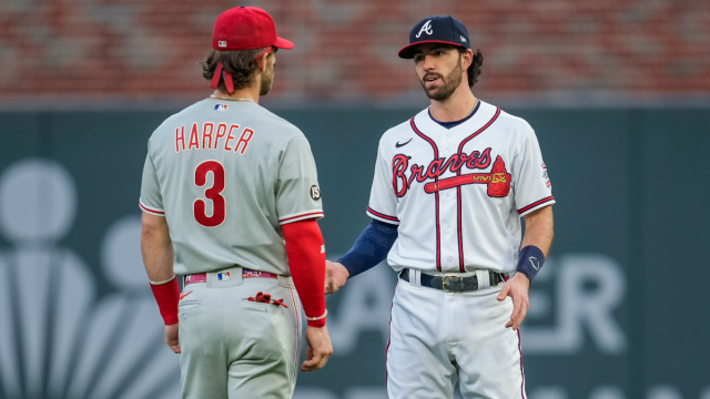 Philadelphia Phillies outfielder Bryce Harper and Atlanta Braves shortstop Dansby Swanson