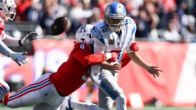 New England Patriots linebacker Matthew Judon, Detroit Lions quarterback Jared Goff
