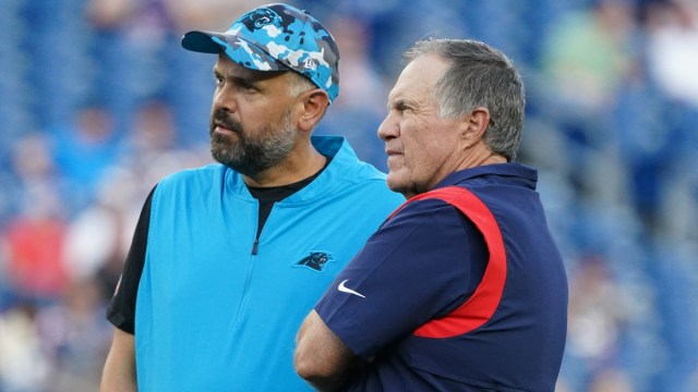 New England Patriots head coach Bill Belichick and former Carolina Panthers head coach Matt Rhule