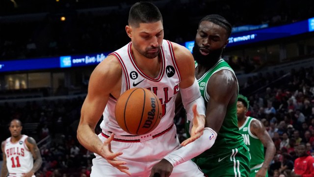Boston Celtics guard Jaylen Brown, Chicago Bulls center Nikola Vucevic