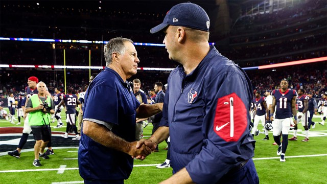 New England Patriots head coach Bill Belichick and former coach Bill O'Brien